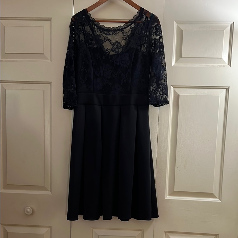 Miusol Black Lace Midi Dress with Sheer Lace Bodice lined & side zipper size 14